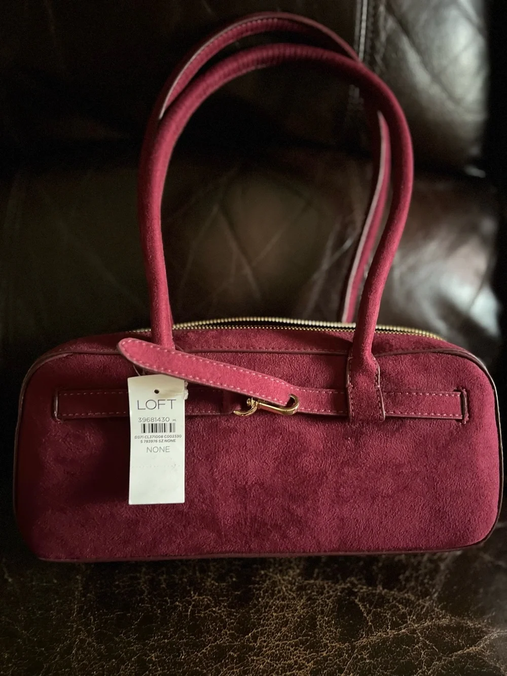 LOFT Wine Suede Satchel with Gold Hardware
